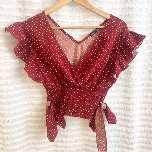 NWOT Cropped Polka Dot Blouse